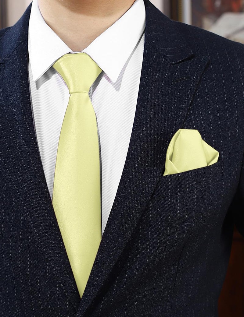 pensee Men's Tie Set Solid Pure Color 3.15" (8CM) Classic Formal Plain Necktie and Pocket Square Set For Men - Image 2